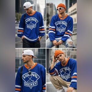 Athletic Knit Viking Hockey Jersey Men’s L Blue Orange White #6 Canada